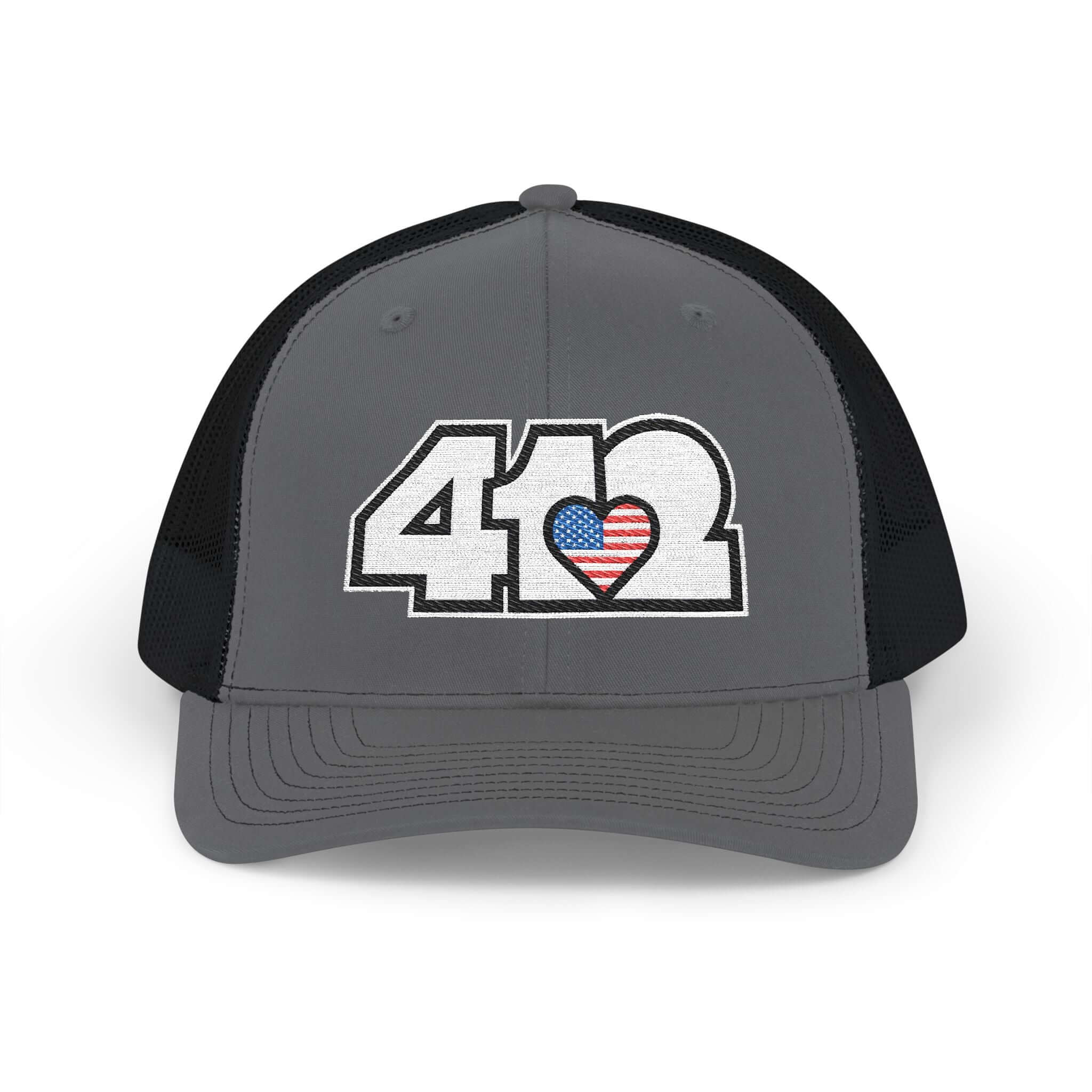 Snapback Hat | Embroidered White Stars & Stripes 412 Logo. Apparel Color: Charcoal/Black. A comfy mid-profile adjustable fit for everyday flair
