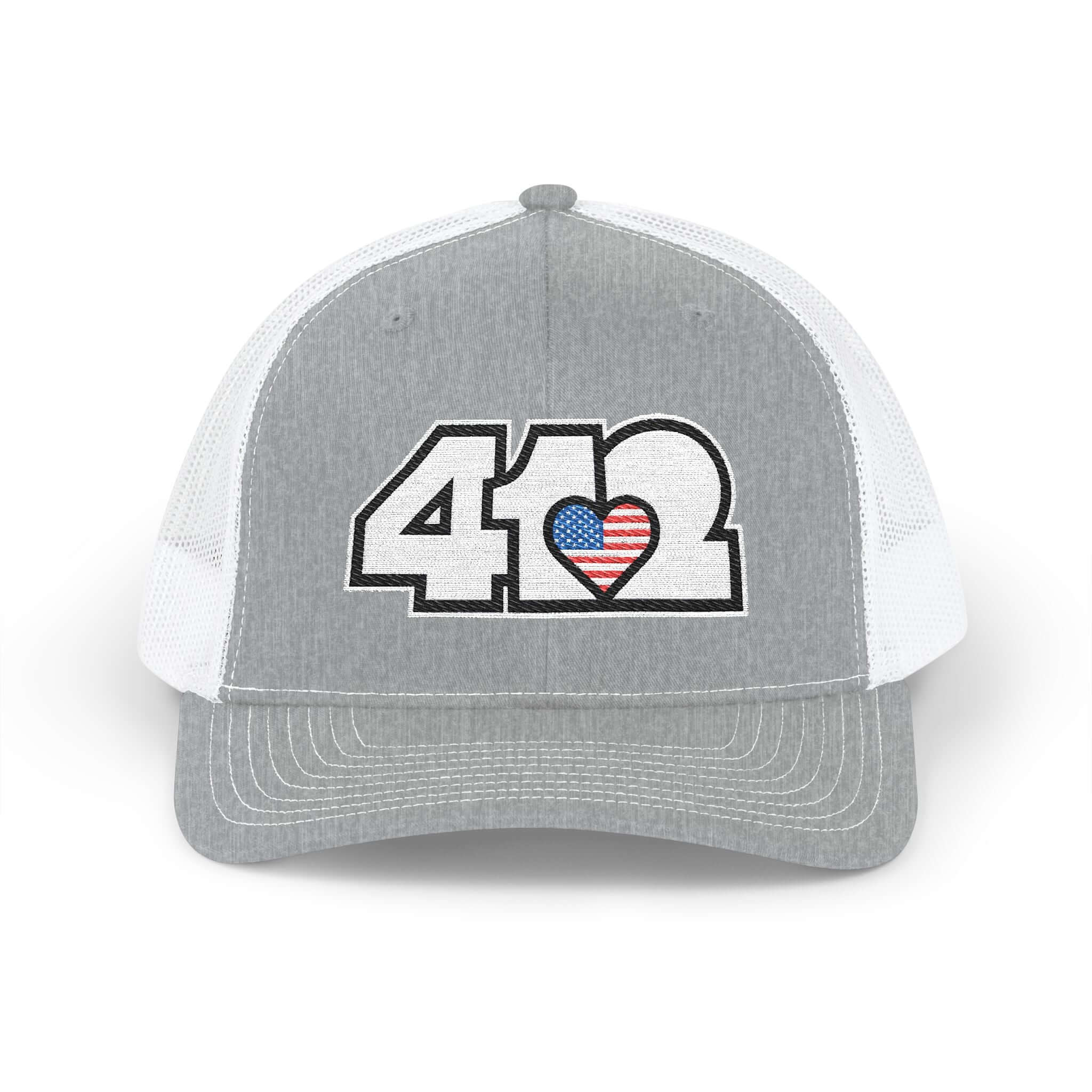 Snapback Hat | Embroidered White Stars & Stripes 412 Logo. Apparel Color: Heather Grey/White. A comfy mid-profile adjustable fit for everyday flair