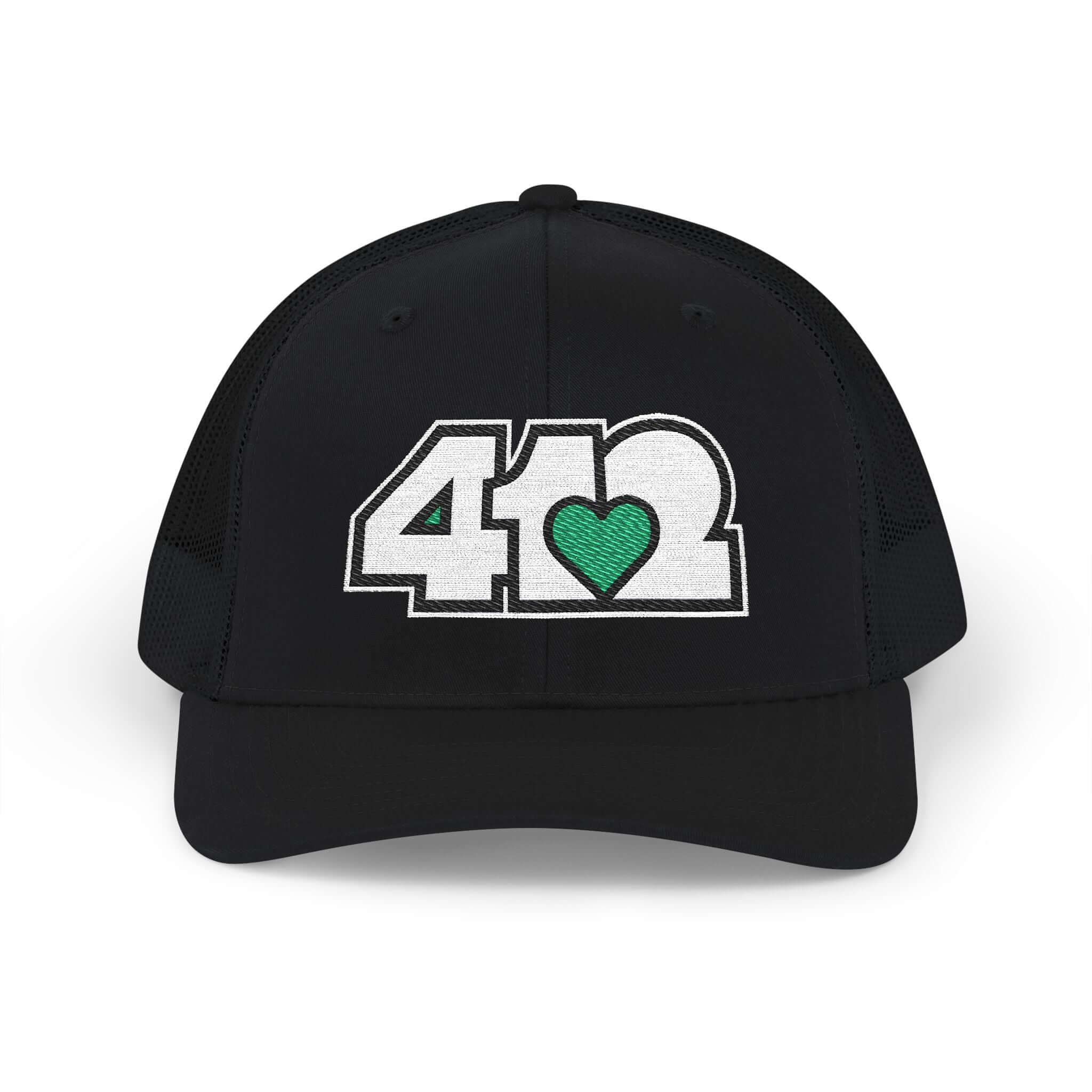 Snapback Hat | Embroidered White and Green 412 Logo. Apparel Color: Black. A comfy mid-profile adjustable fit for everyday flair