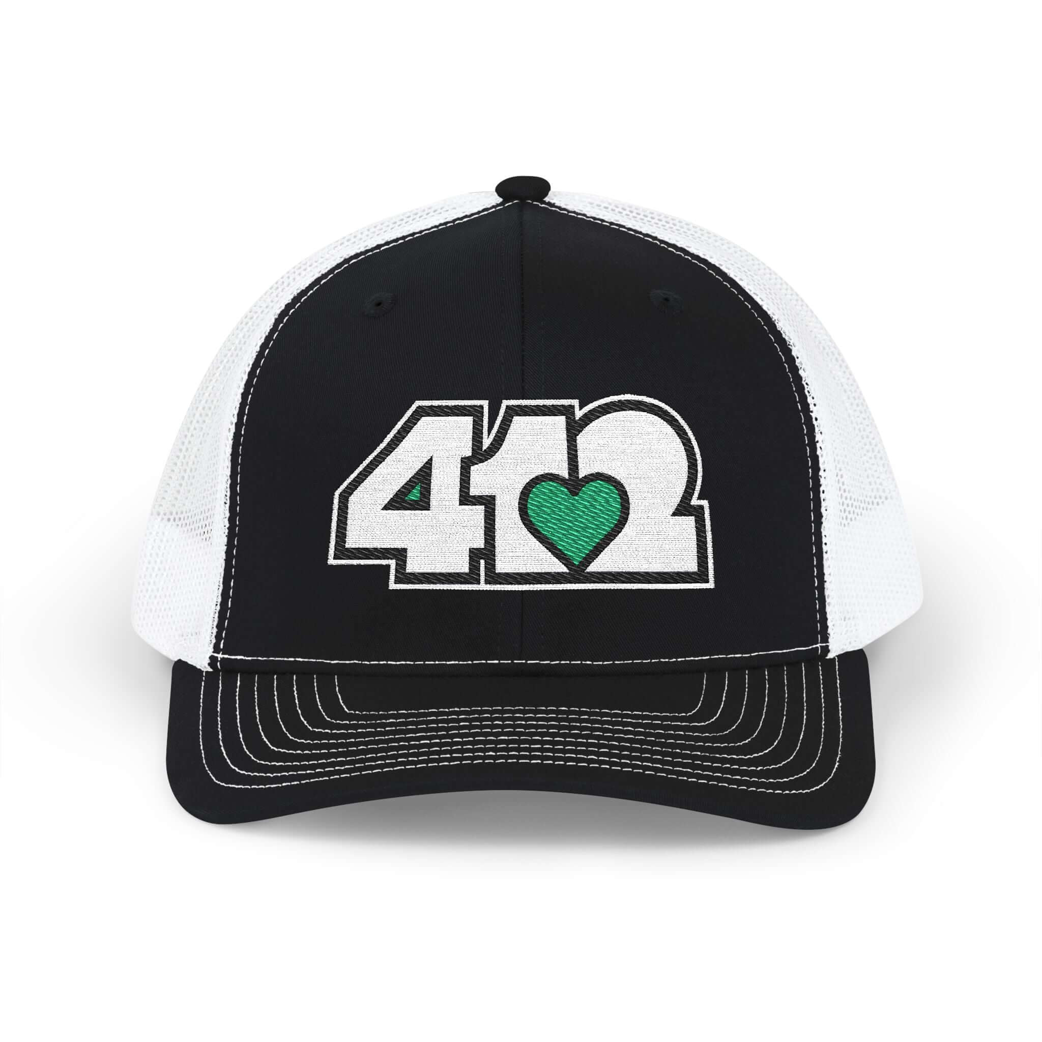 Snapback Hat | Embroidered White and Green 412 Logo. Apparel Color: Black/White. A comfy mid-profile adjustable fit for everyday flair