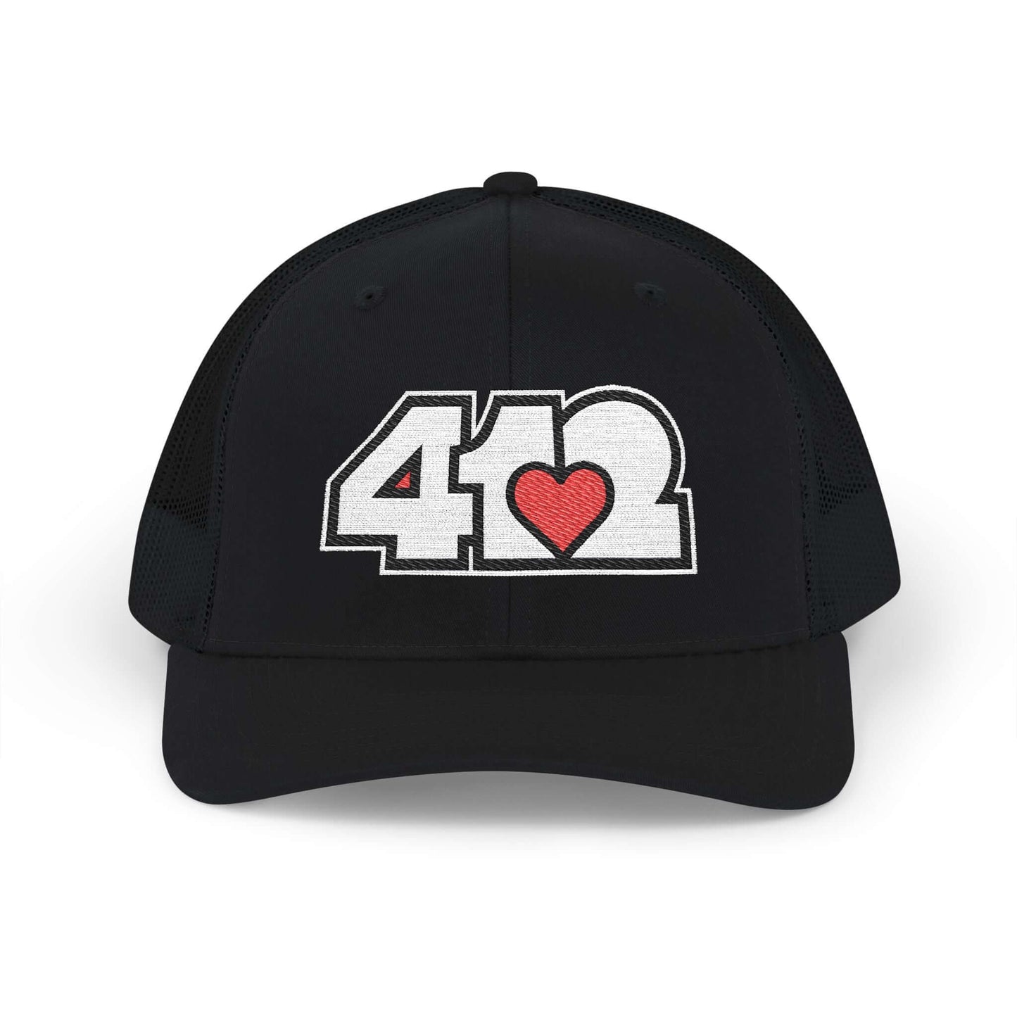 Snapback Hat | Embroidered White and Red 412 Logo. Apparel Color: Black. A comfy mid-profile adjustable fit for everyday flair