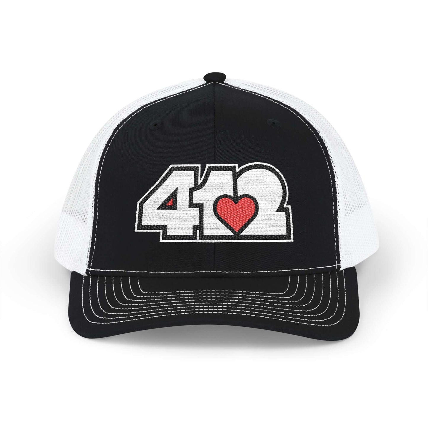 Snapback Hat | Embroidered White and Red 412 Logo. Apparel Color: Black/White. A comfy mid-profile adjustable fit for everyday flair