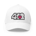 Stretch Fit Hat | Embroidered White and Pink 412 Logo. Apparel Color: White. The sleek design, featuring a mid-profile silhouette, and a curved visor.