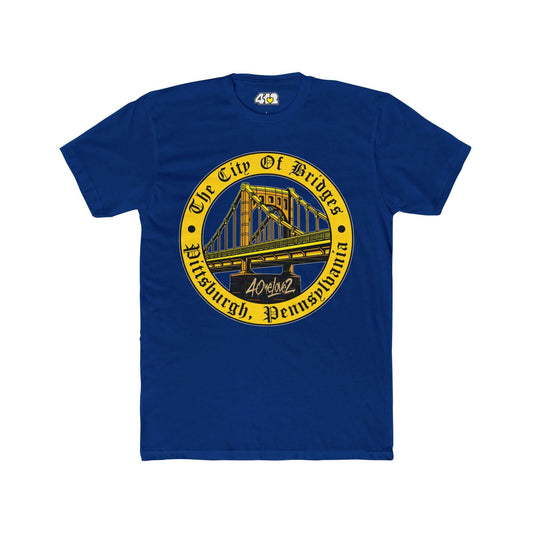 The City of Bridges T-Shirt | Full Color Logo. Apparel Color: Solid Royal. Tailored fit T-Shirt with breathable cotton fabric, and classic neckline.