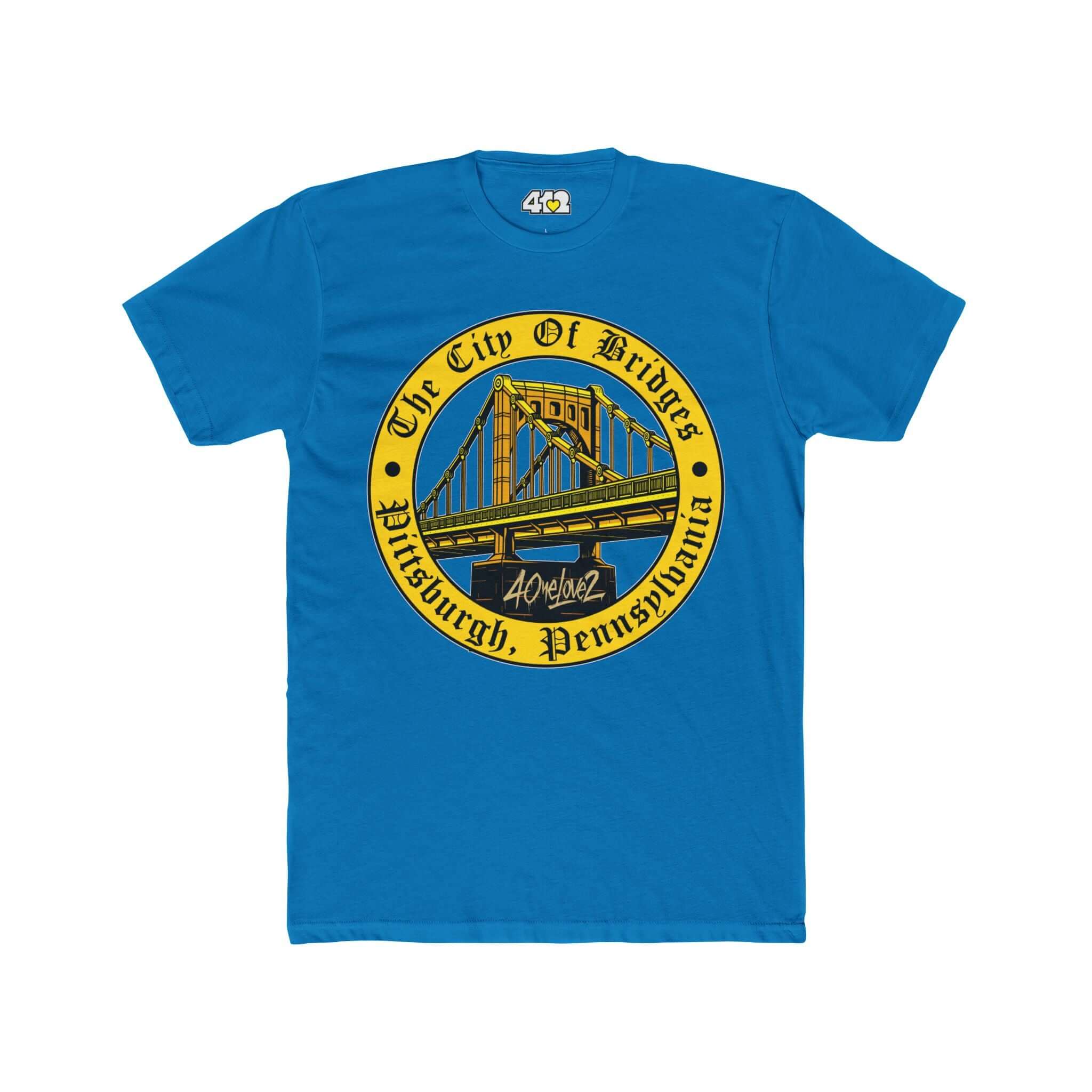 The City of Bridges T-Shirt | Full Color Logo. Apparel Color: Solid Turquoise. Tailored fit T-Shirt with breathable cotton fabric, and classic neckline.