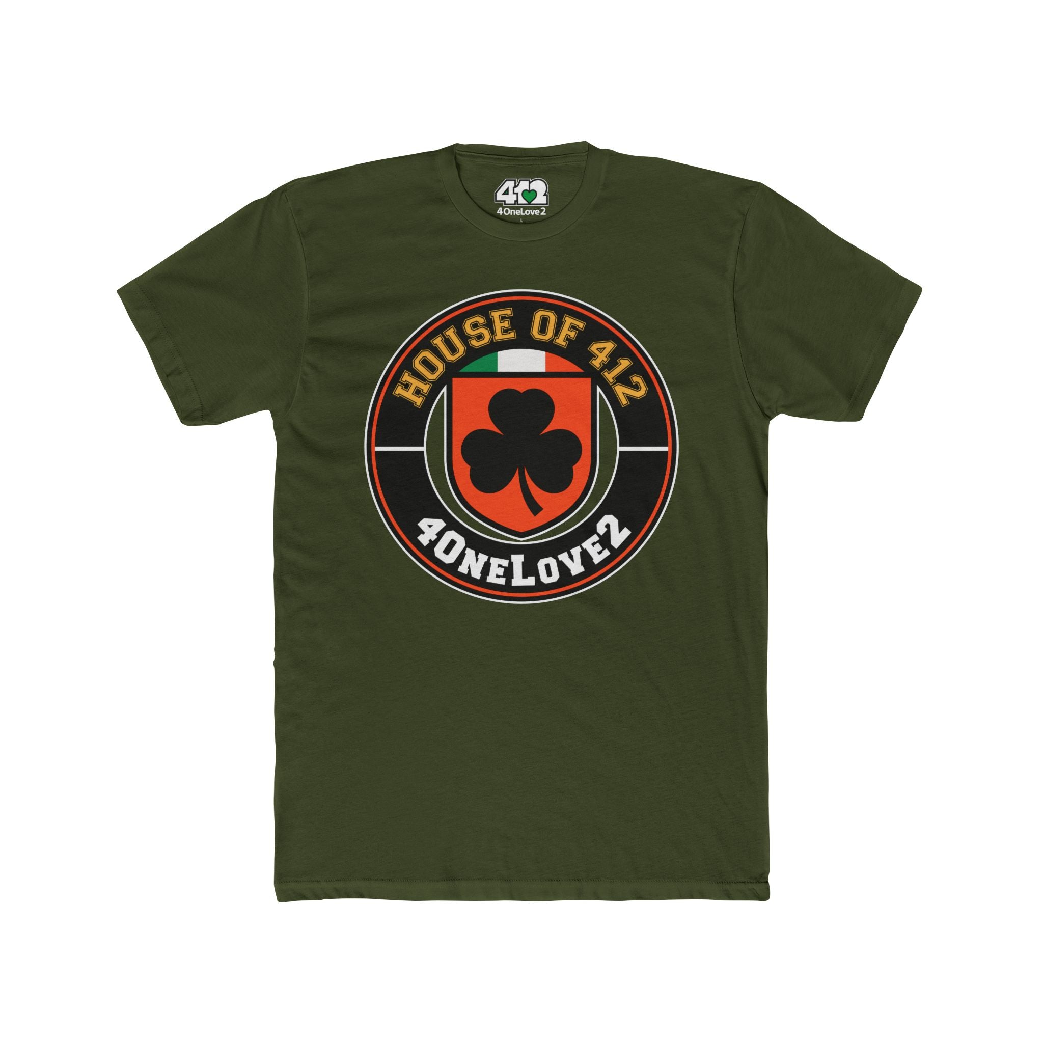 The House Of 412 T-Shirt. Apparel Color: Solid Military Green. Tailored fit T-Shirt with breathable cotton fabric, and classic neckline.