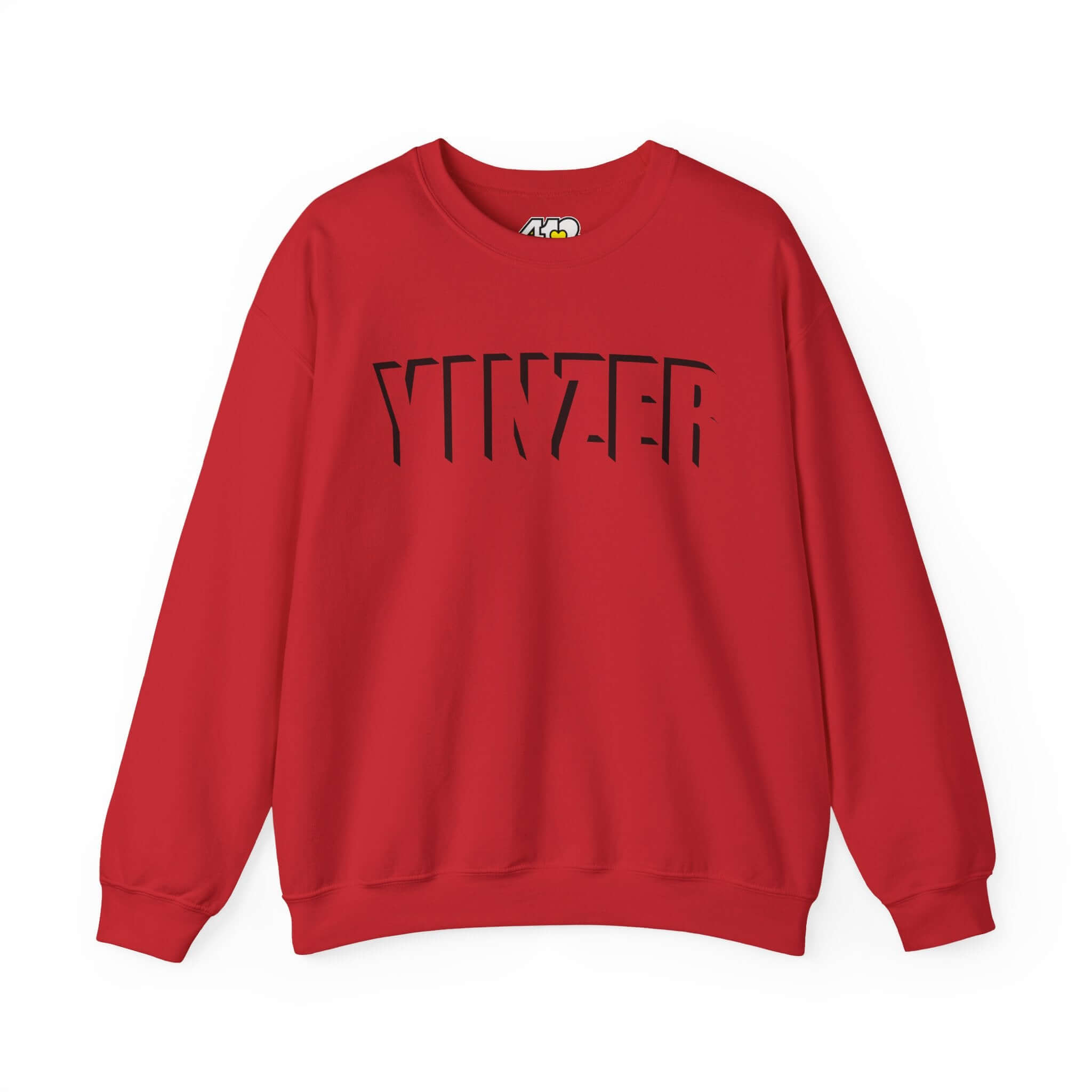 YINZER Sweatshirt | Black Logo. Apparel Color: Red. A blend of 50% cotton and 50% polyester for cozy durability. With an Elastic ribbed collar, and Double-needle stitching.