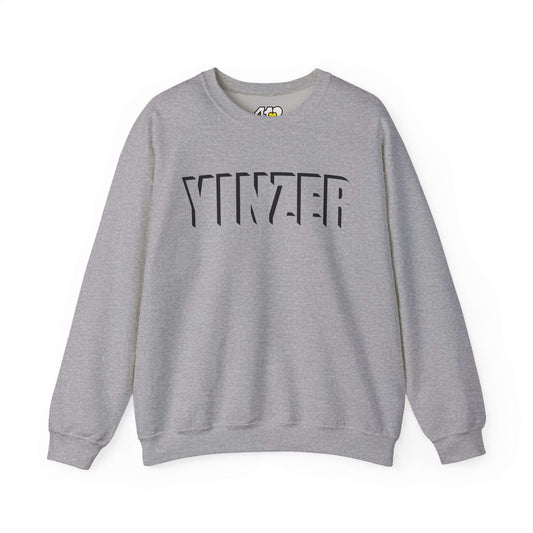 YINZER Sweatshirt | Black Logo. Apparel Color: Sport Grey. A blend of 50% cotton and 50% polyester for cozy durability. With an Elastic ribbed collar, and Double-needle stitching.