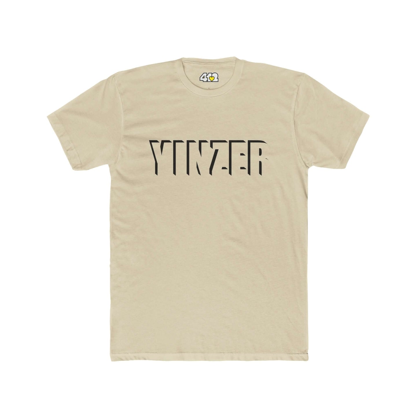 YINZER T-Shirt | Bold Black Logo. Apparel Color: Solid Cream. Tailored fit T-Shirt with breathable cotton fabric, and classic neckline.