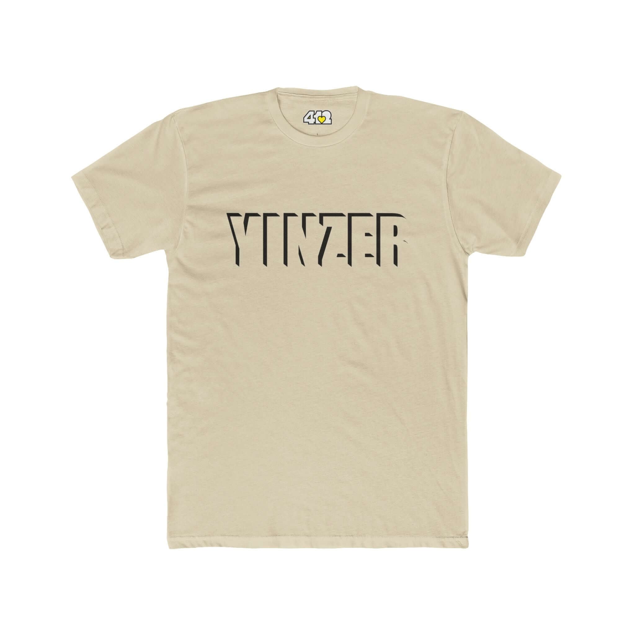 YINZER T-Shirt | Bold Black Logo. Apparel Color: Solid Cream. Tailored fit T-Shirt with breathable cotton fabric, and classic neckline.