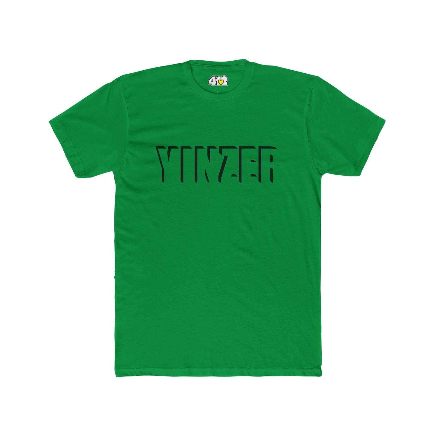 YINZER T-Shirt | Bold Black Logo. Apparel Color: Solid Kelly Green. Tailored fit T-Shirt with breathable cotton fabric, and classic neckline.
