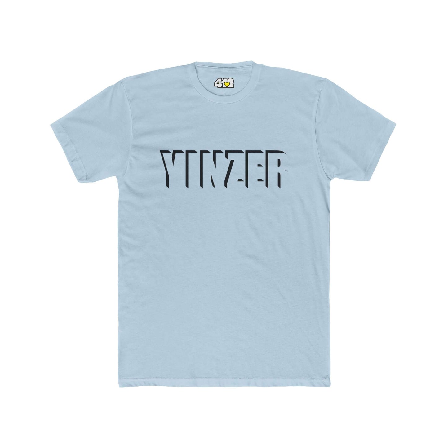 YINZER T-Shirt | Bold Black Logo. Apparel Color: Solid Light Blue. Tailored fit T-Shirt with breathable cotton fabric, and classic neckline.
