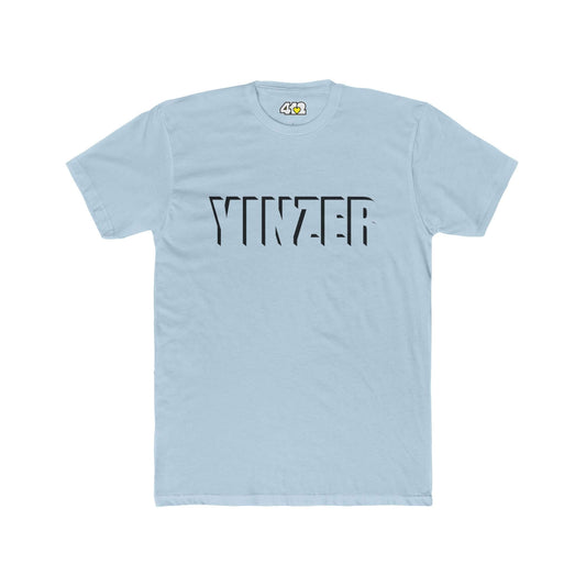 YINZER T-Shirt | Bold Black Logo. Apparel Color: Solid Light Blue. Tailored fit T-Shirt with breathable cotton fabric, and classic neckline.