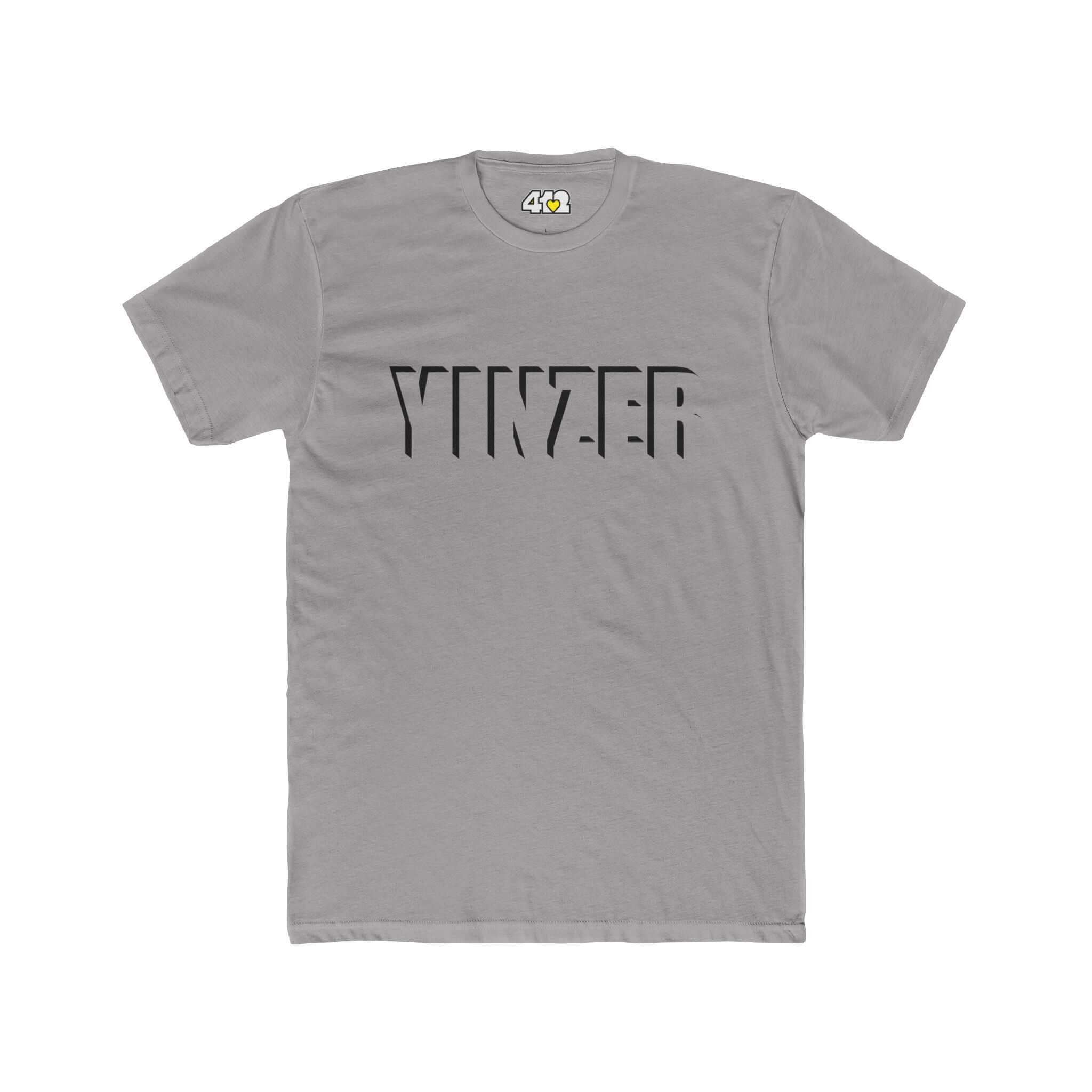YINZER T-Shirt | Bold Black Logo. Apparel Color: Solid Light Grey. Tailored fit T-Shirt with breathable cotton fabric, and classic neckline.