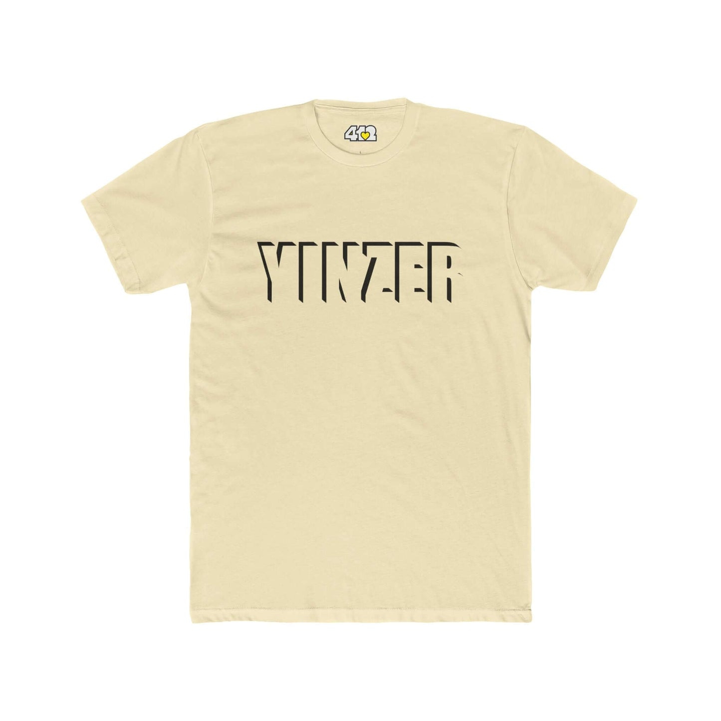 YINZER T-Shirt | Bold Black Logo. Apparel Color: Solid Natural. Tailored fit T-Shirt with breathable cotton fabric, and classic neckline.