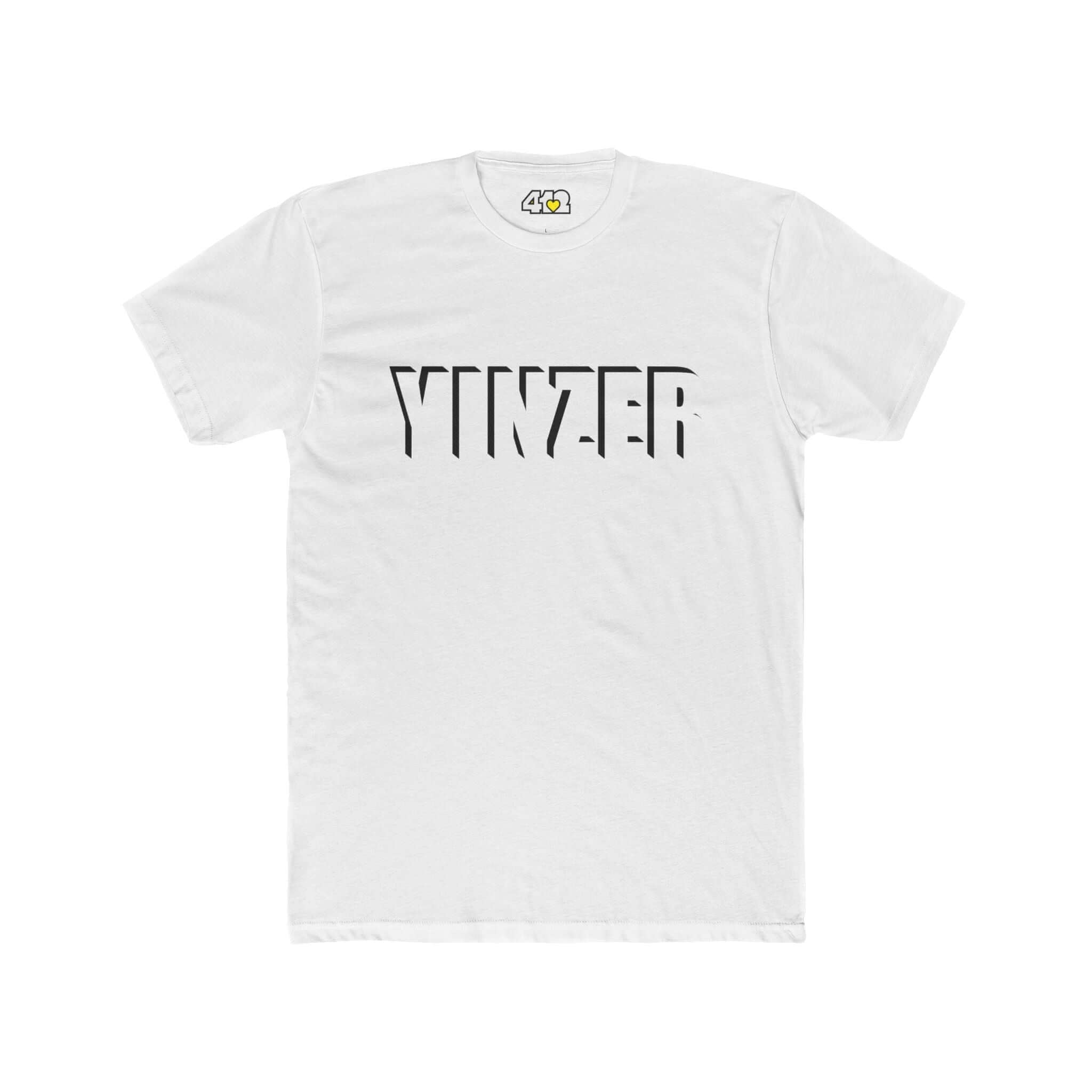 YINZER T-Shirt | Bold Black Logo. Apparel Color: Solid White. Tailored fit T-Shirt with breathable cotton fabric, and classic neckline.
