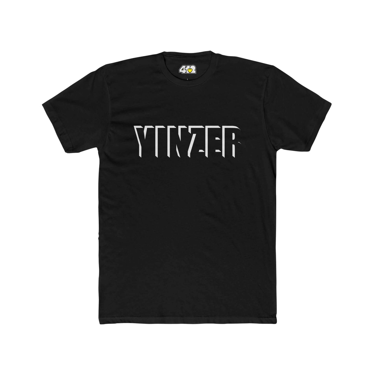 YINZER T-Shirt | Bold White Logo. Apparel Color: Solid Black. Tailored fit T-Shirt with breathable cotton fabric, and classic neckline.