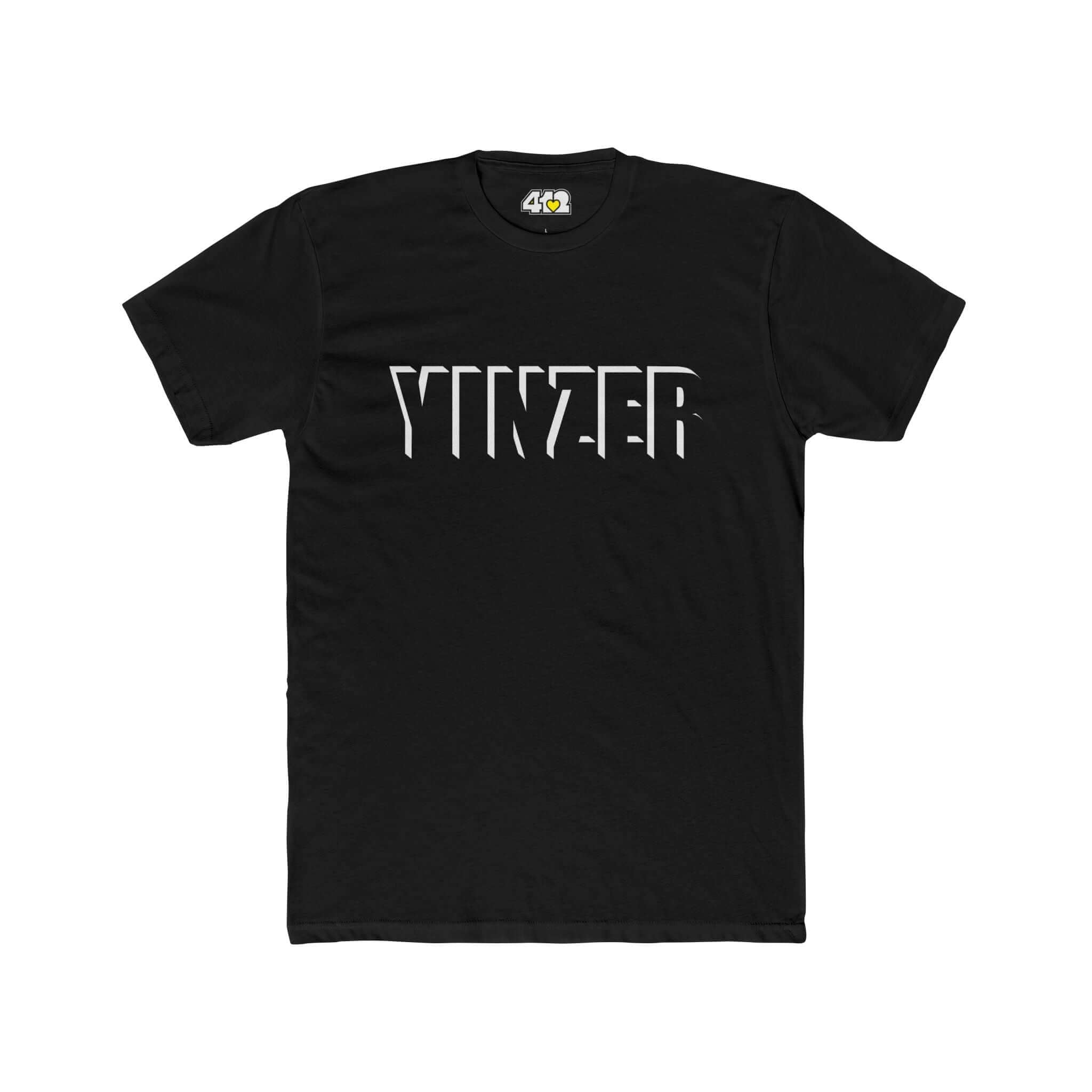 YINZER T-Shirt | Bold White Logo. Apparel Color: Solid Black. Tailored fit T-Shirt with breathable cotton fabric, and classic neckline.