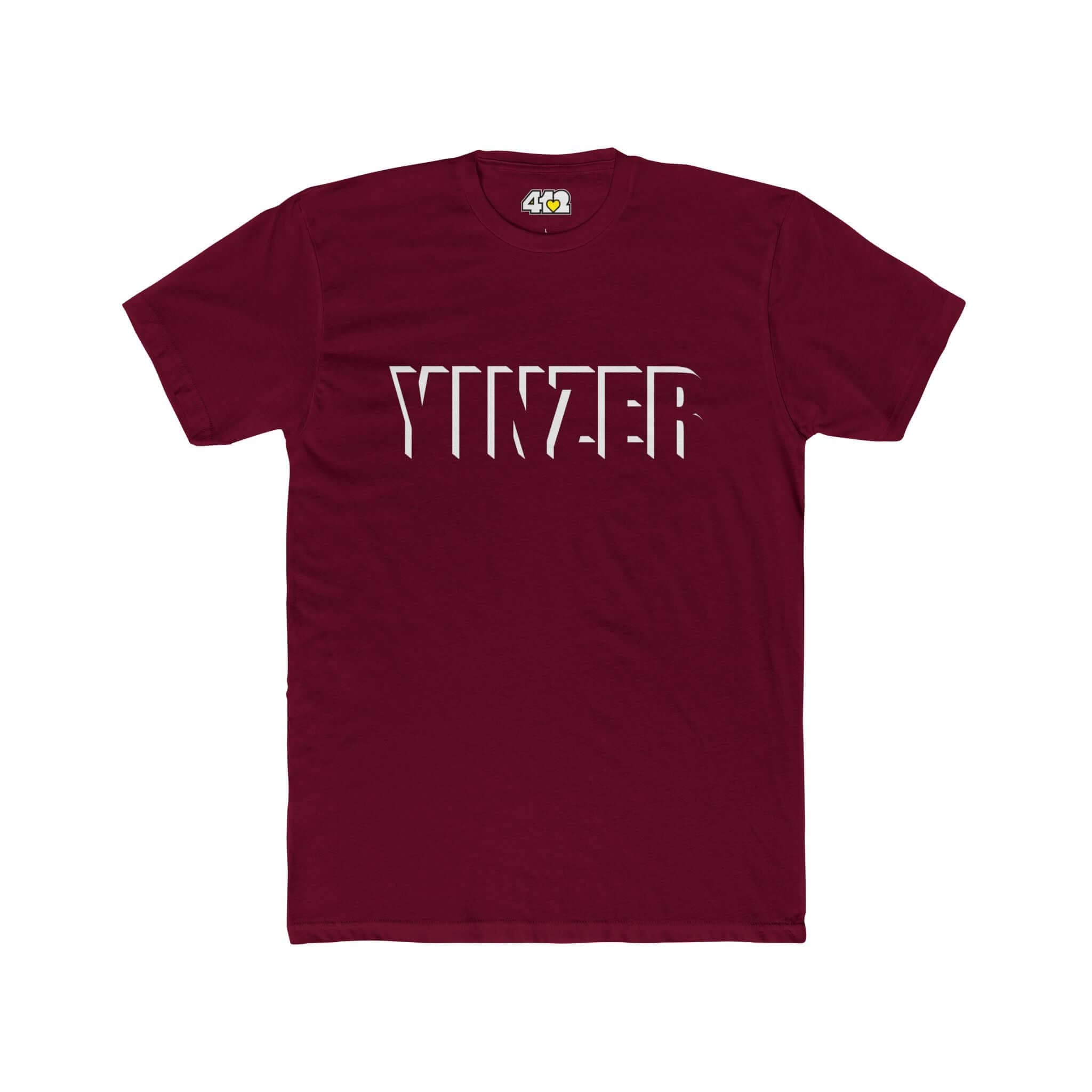 YINZER T-Shirt | Bold White Logo. Apparel Color: Solid Cardinal Red. Tailored fit T-Shirt with breathable cotton fabric, and classic neckline.