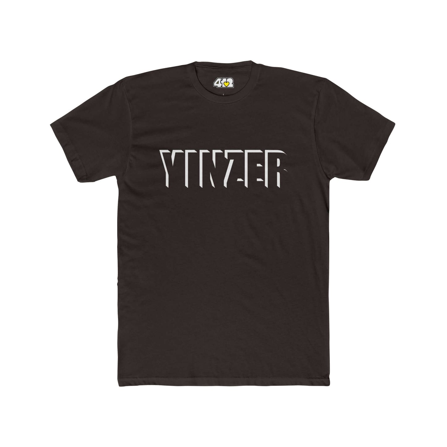 YINZER T-Shirt | Bold White Logo. Apparel Color: Solid Dark Chocolate. Tailored fit T-Shirt with breathable cotton fabric, and classic neckline.