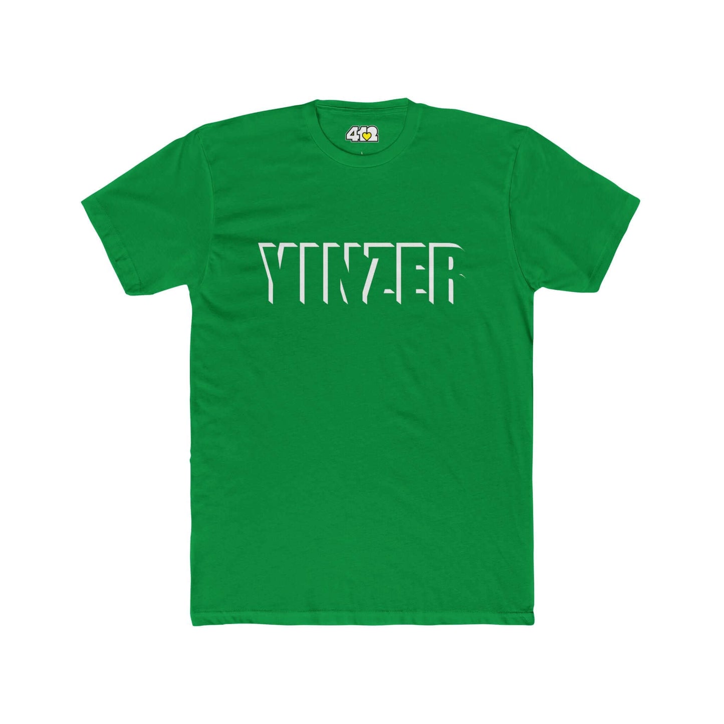 YINZER T-Shirt | Bold White Logo. Apparel Color: Solid Kelly Green. Tailored fit T-Shirt with breathable cotton fabric, and classic neckline.