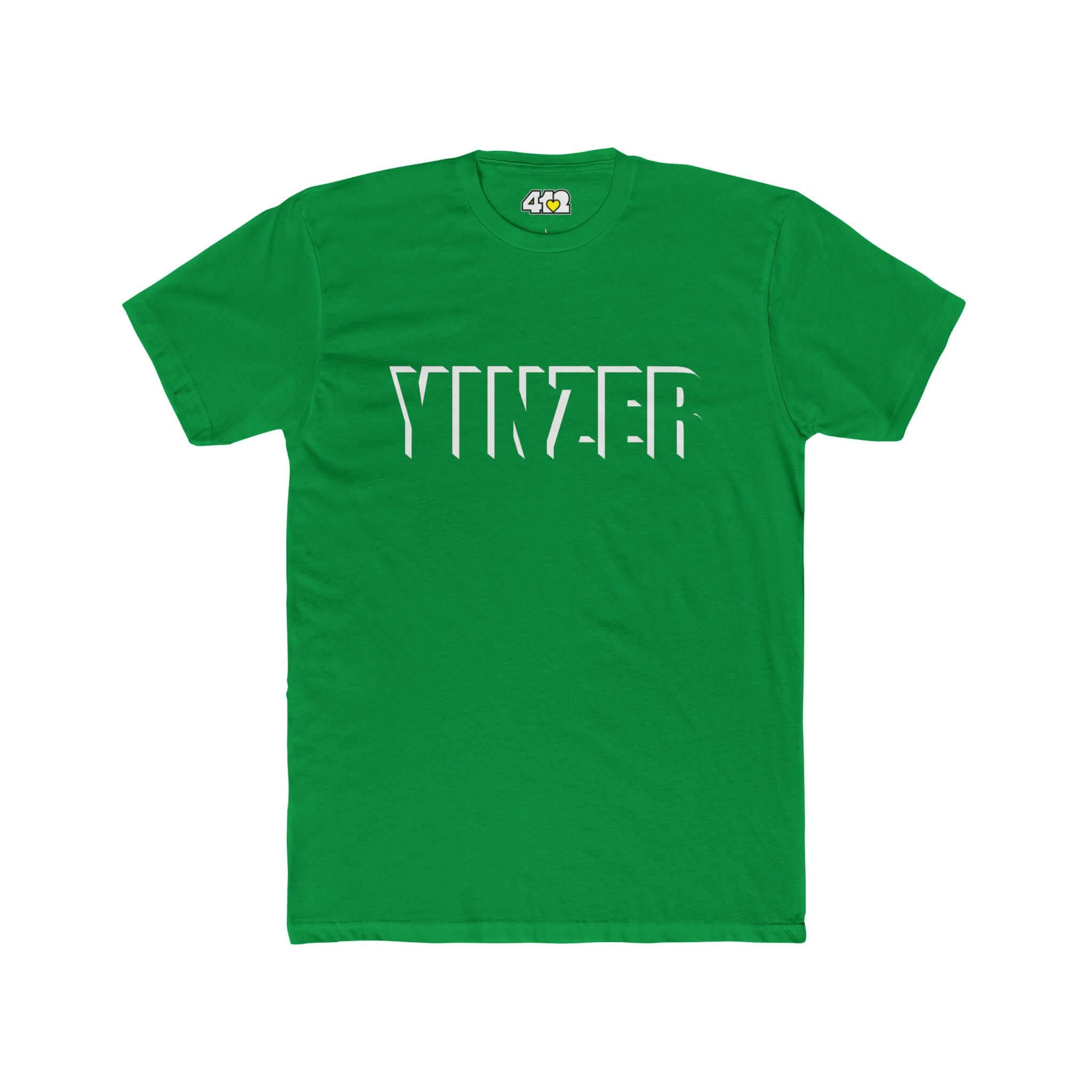 YINZER T-Shirt | Bold White Logo. Apparel Color: Solid Kelly Green. Tailored fit T-Shirt with breathable cotton fabric, and classic neckline.