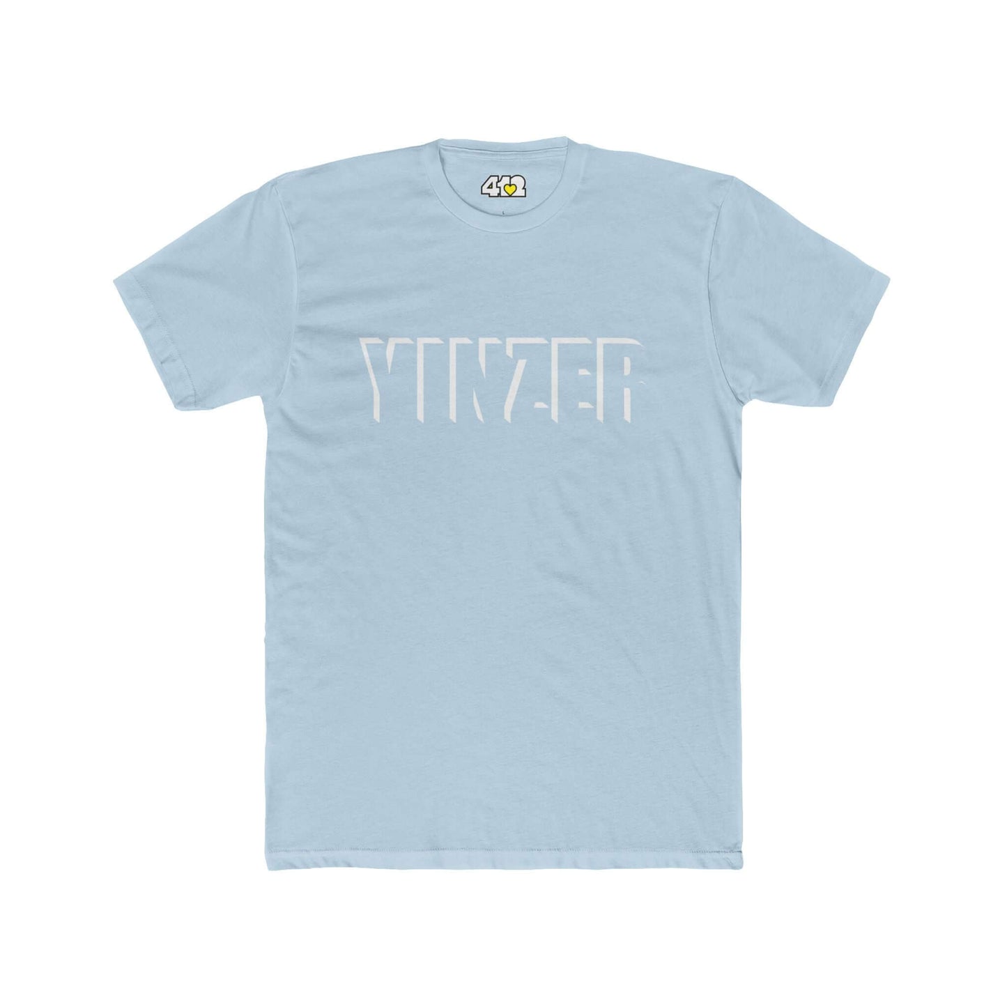 YINZER T-Shirt | Bold White Logo. Apparel Color: Solid Light Blue. Tailored fit T-Shirt with breathable cotton fabric, and classic neckline.