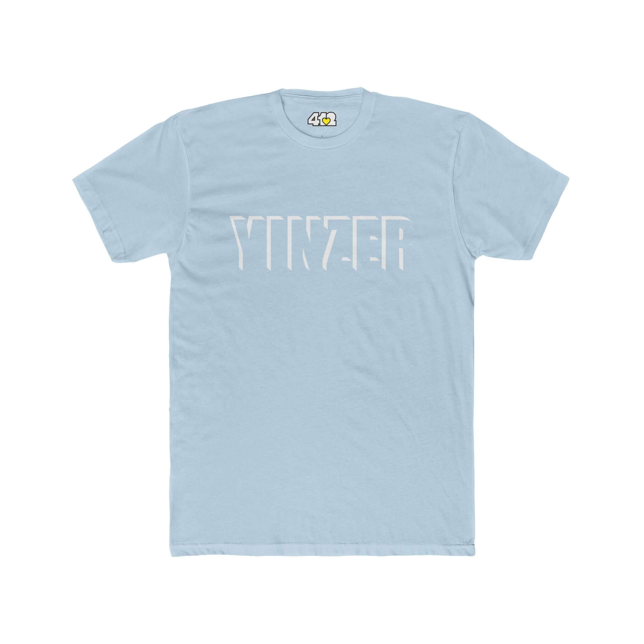 YINZER T-Shirt | Bold White Logo. Apparel Color: Solid Light Blue. Tailored fit T-Shirt with breathable cotton fabric, and classic neckline.