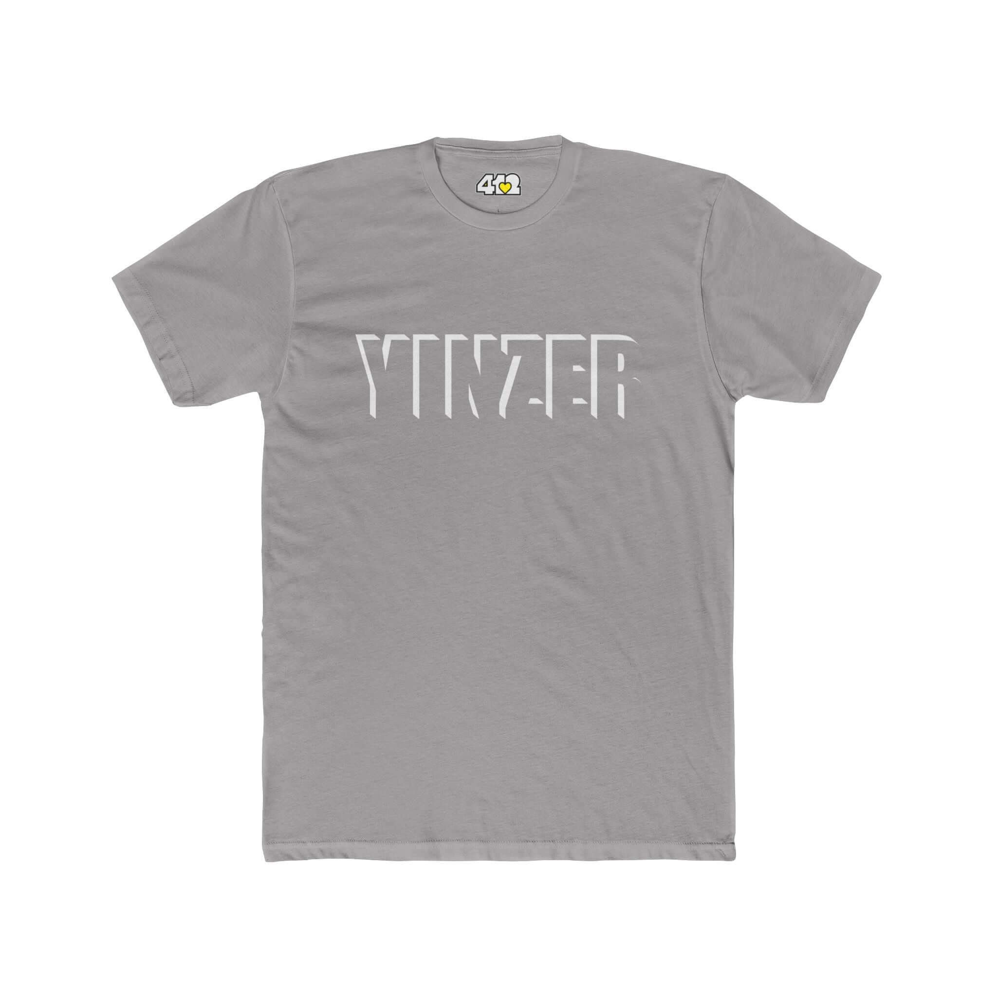 YINZER T-Shirt | Bold White Logo. Apparel Color: Solid Light Grey. Tailored fit T-Shirt with breathable cotton fabric, and classic neckline.