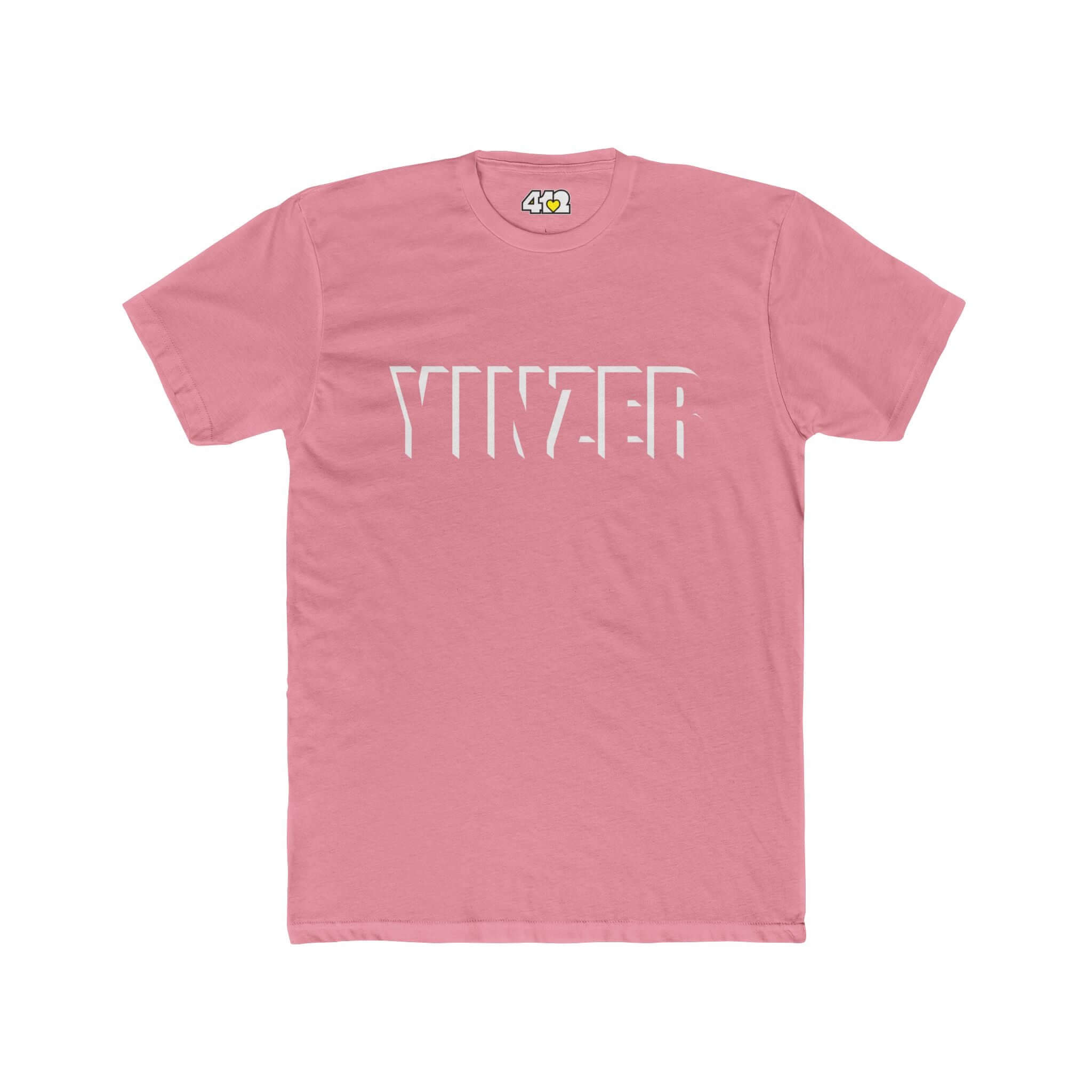 YINZER T-Shirt | Bold White Logo. Apparel Color: Solid Light Pink. Tailored fit T-Shirt with breathable cotton fabric, and classic neckline.