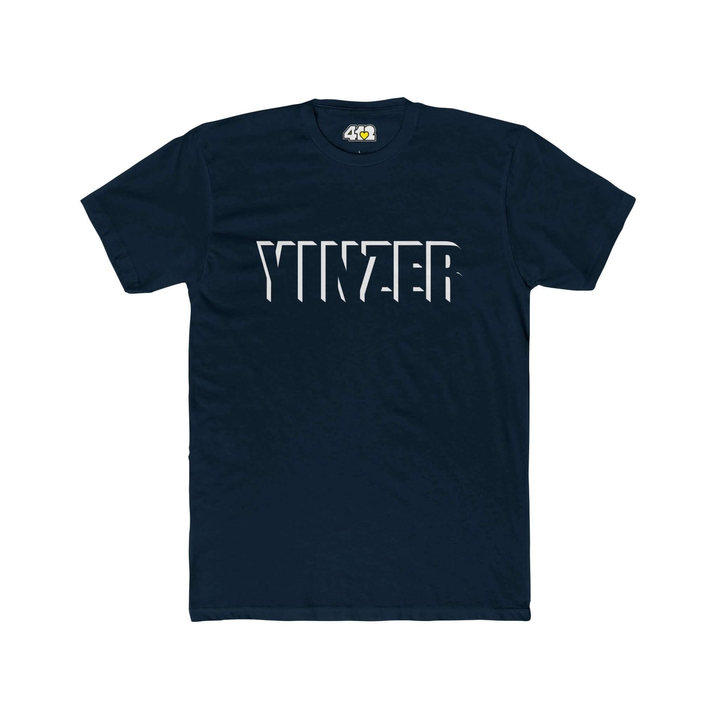 YINZER T-Shirt | Bold White Logo. Apparel Color: Solid Midnight Navy. Tailored fit T-Shirt with breathable cotton fabric, and classic neckline.