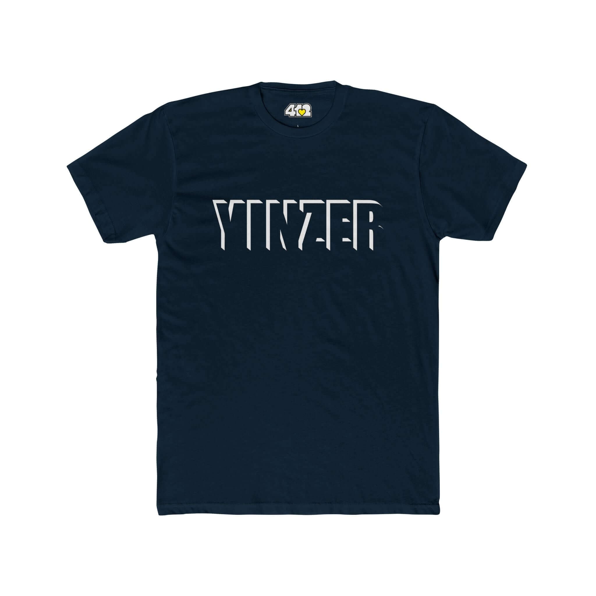 YINZER T-Shirt | Bold White Logo. Apparel Color: Solid Midnight Navy. Tailored fit T-Shirt with breathable cotton fabric, and classic neckline.