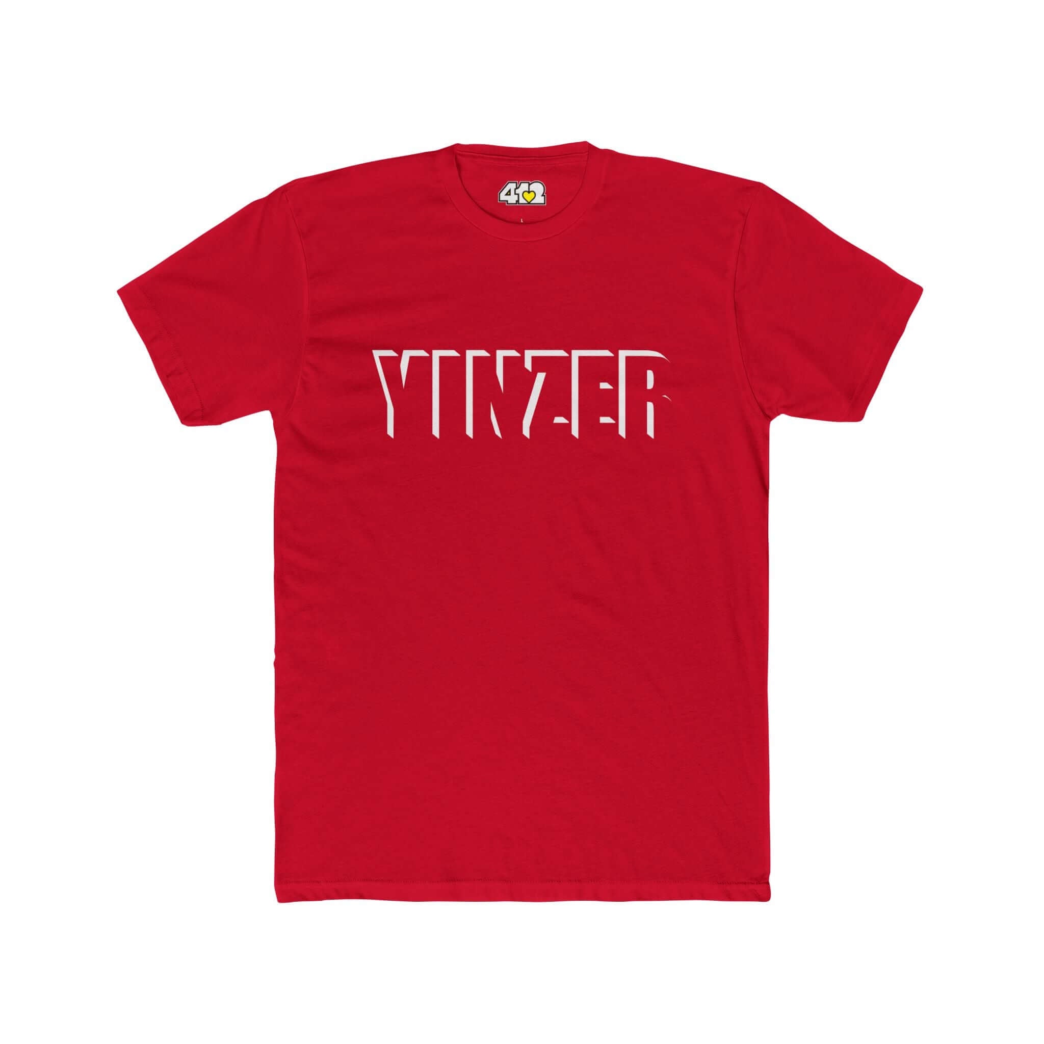 YINZER T-Shirt | Bold White Logo. Apparel Color: Solid Red. Tailored fit T-Shirt with breathable cotton fabric, and classic neckline.