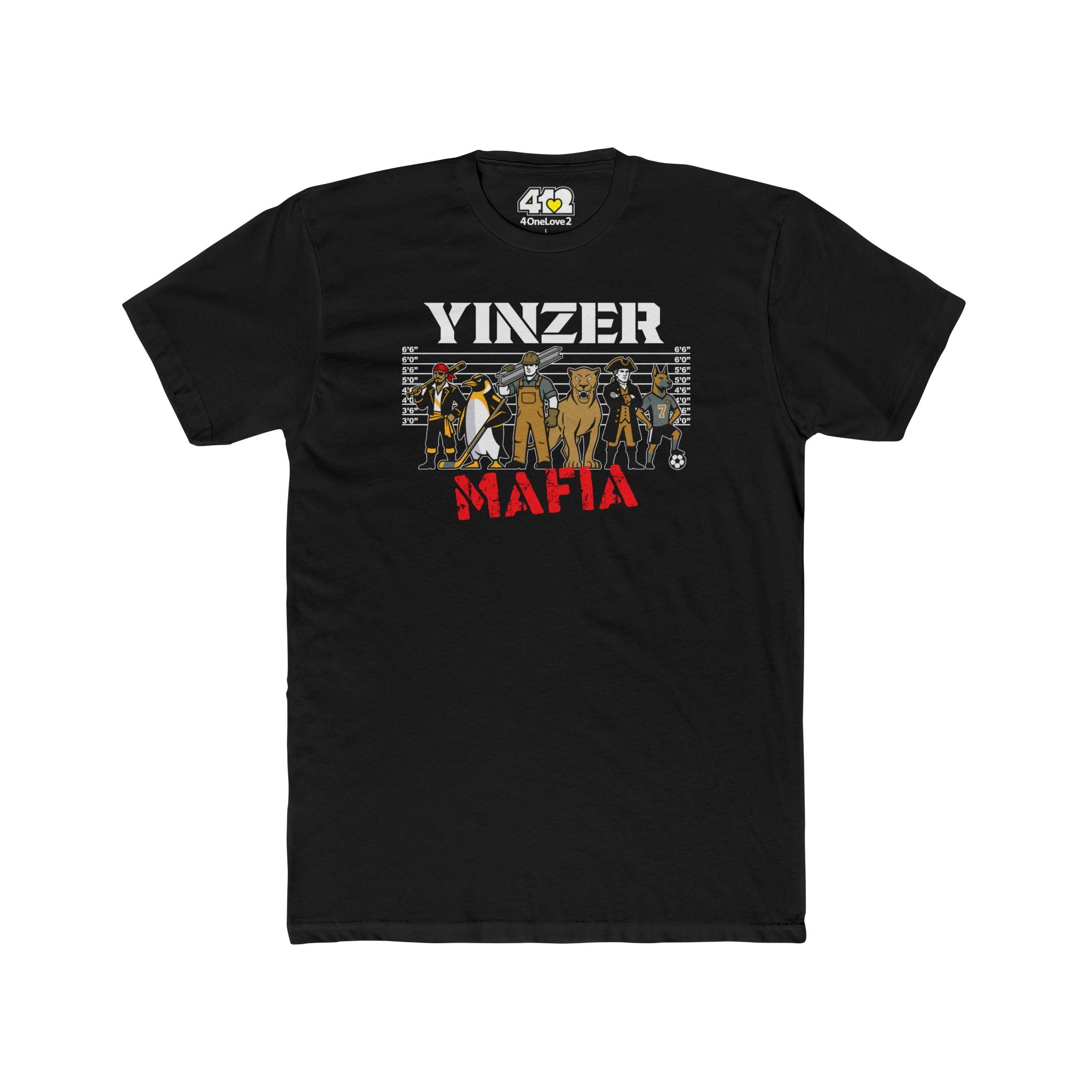 Yinzer Mafia T?Shirt. Apparel Color: Solid Black. Tailored fit T-Shirt with breathable cotton fabric, and classic neckline.
