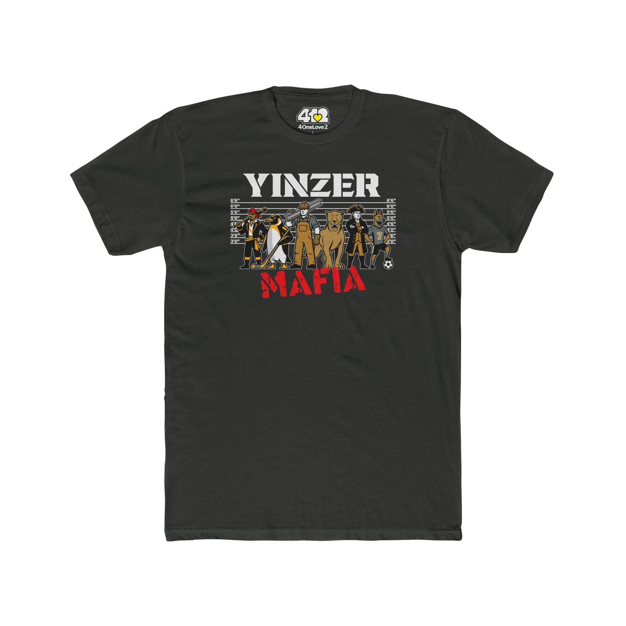 Yinzer Mafia T?Shirt. Apparel Color: Solid Heavy Metal. Tailored fit T-Shirt with breathable cotton fabric, and classic neckline.