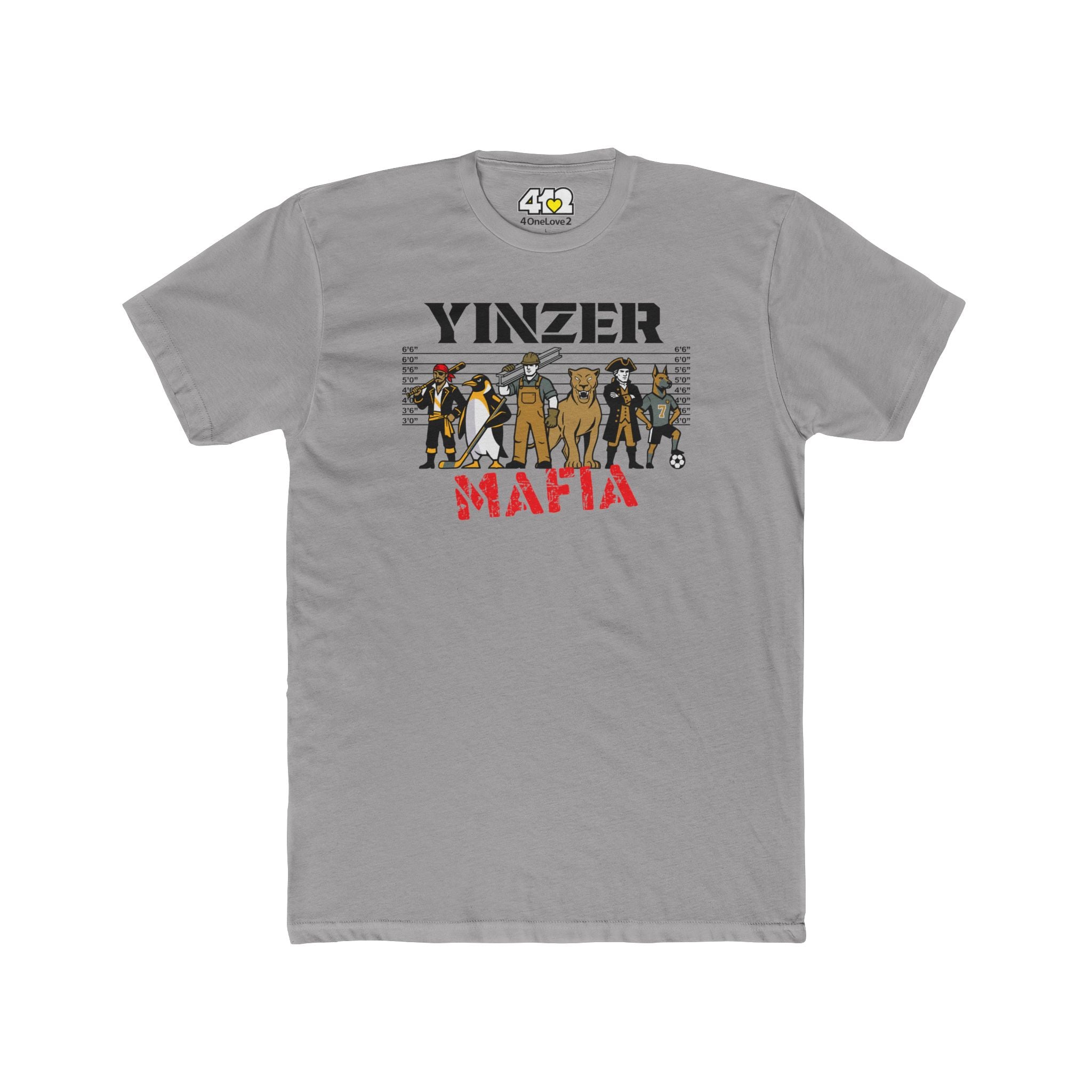Yinzer Mafia T?Shirt. Apparel Color: Solid Light Grey. Tailored fit T-Shirt with breathable cotton fabric, and classic neckline.
